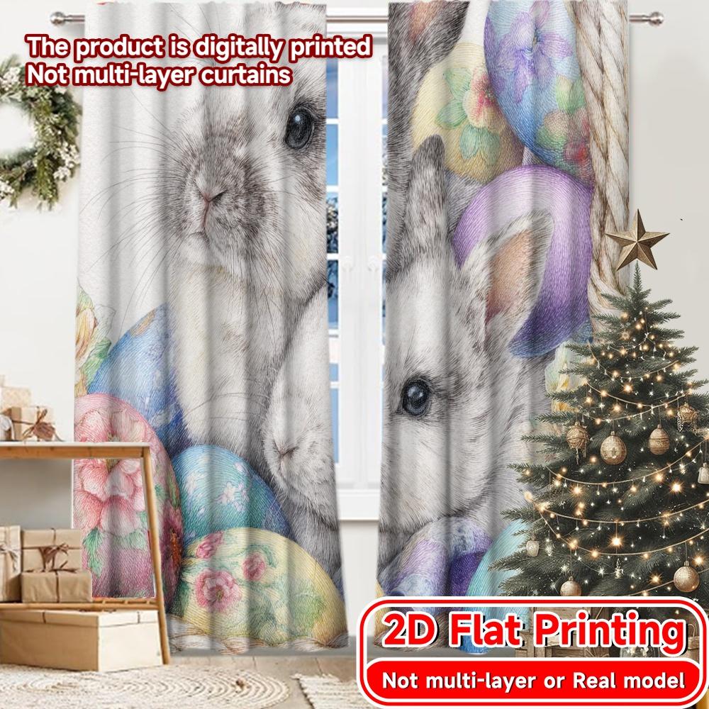 

2D Flat Printing 2pcs Easter Basket Bunnies Contemporary Modern Curtains Yarn Curtains Room Decor Ldeal for Kitchen Living Room 100*130 Grommet Top 1pcs