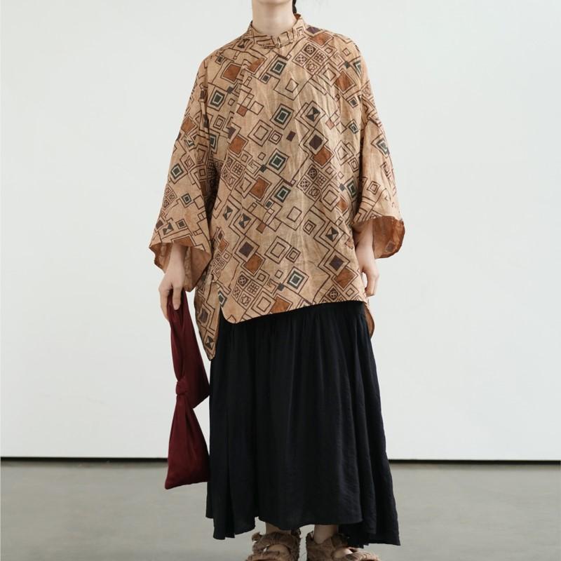 Johnature Women Vintage Plaid Chinese Style Skirts Spring Loose Bat Sleeve Female Skirts