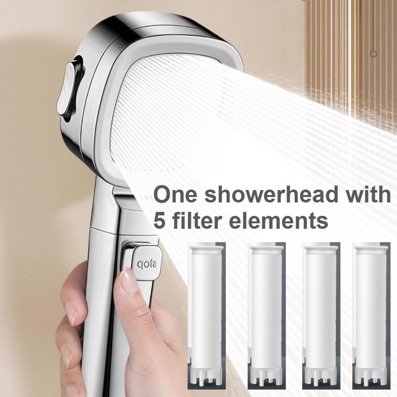 One-Click Water Stop Luxury Handheld Shower Silver Electroplated Boosted Shower Head Soft Dense Spray Filtered