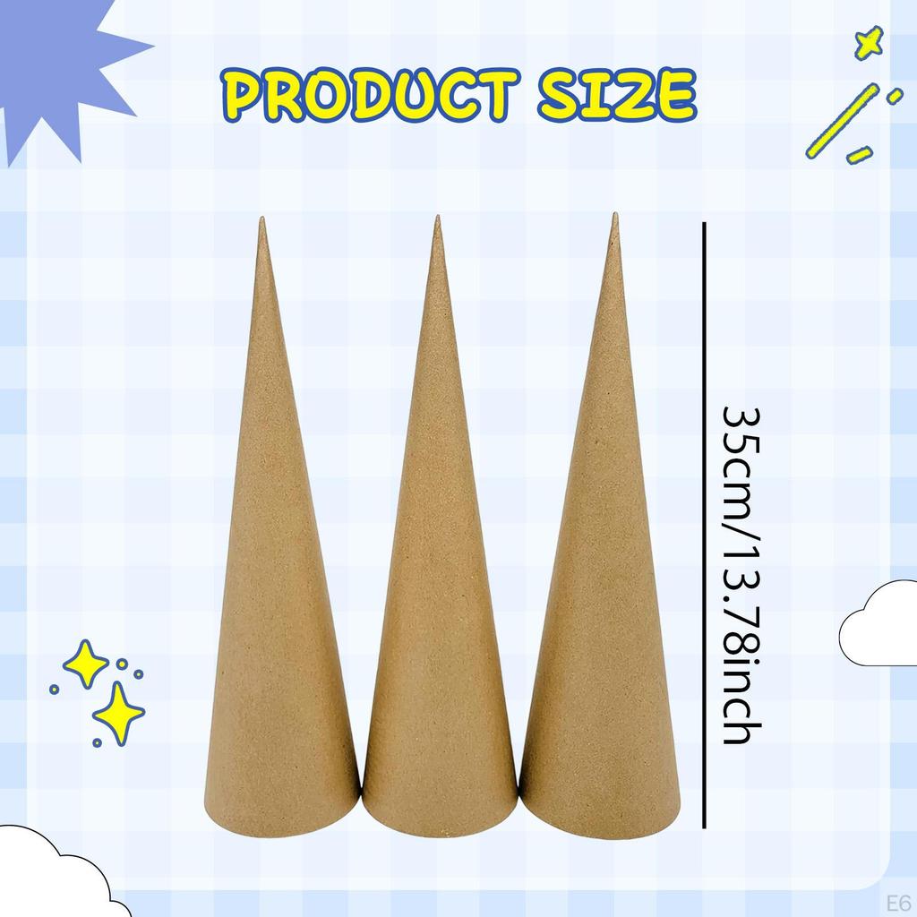 3 Kónusy z papírmašé pro tvoření, jemná motorika, lepenka s otvorem