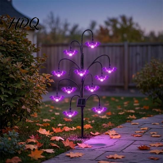 Solar Garden Lights Halloween Tree Stump Light, Powered Stake Twinkling Light Yard Stakes with Ghost Pumpkin Cat Ornaments, Vintage Glowing