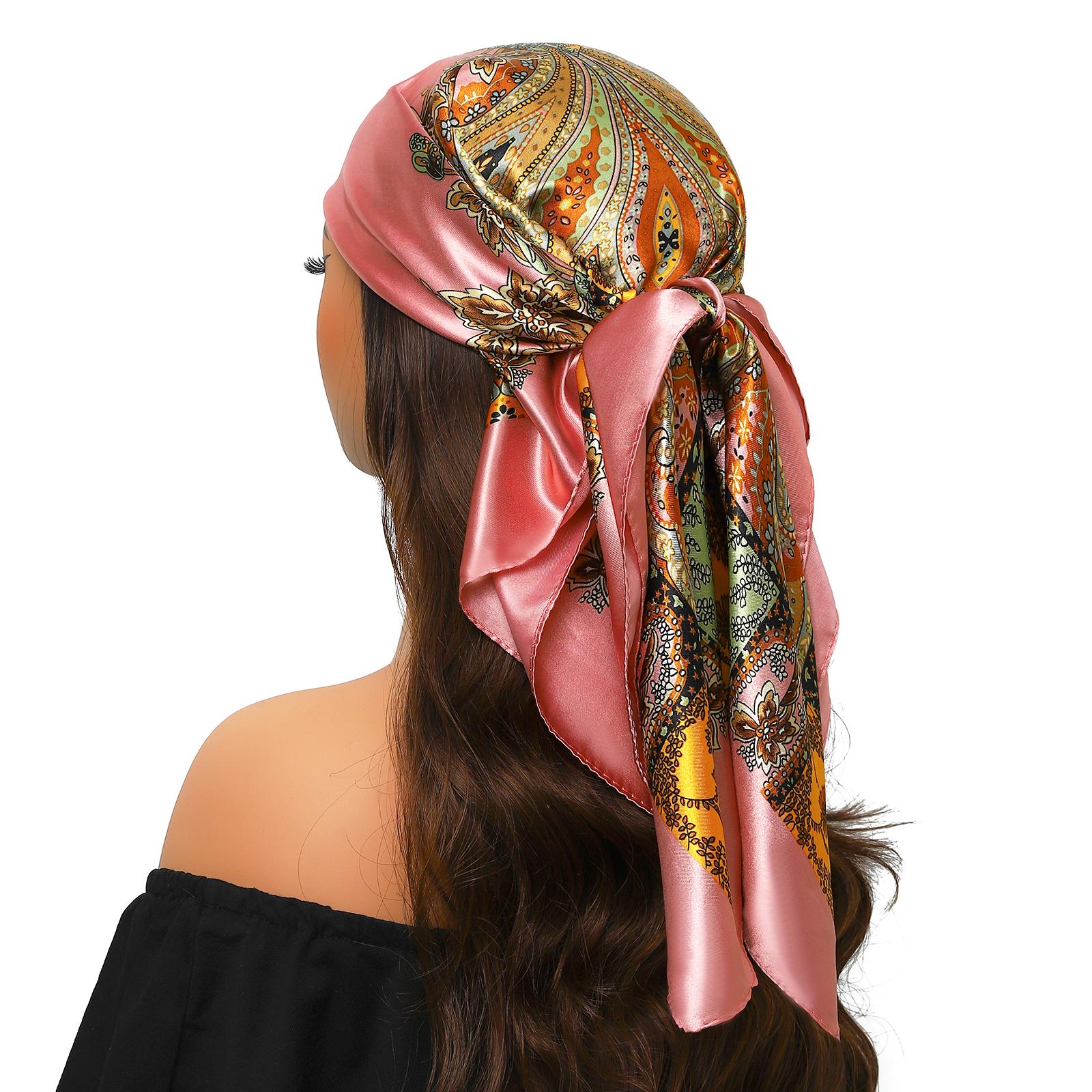 1 STuks Hoofddoek Dames Luxe Vierkant 90*90cm Zijde Foulard Satijnen Bandana Zachte Nekdoek Hijab Haar Sjaals Voor Dames 90X90CM roze