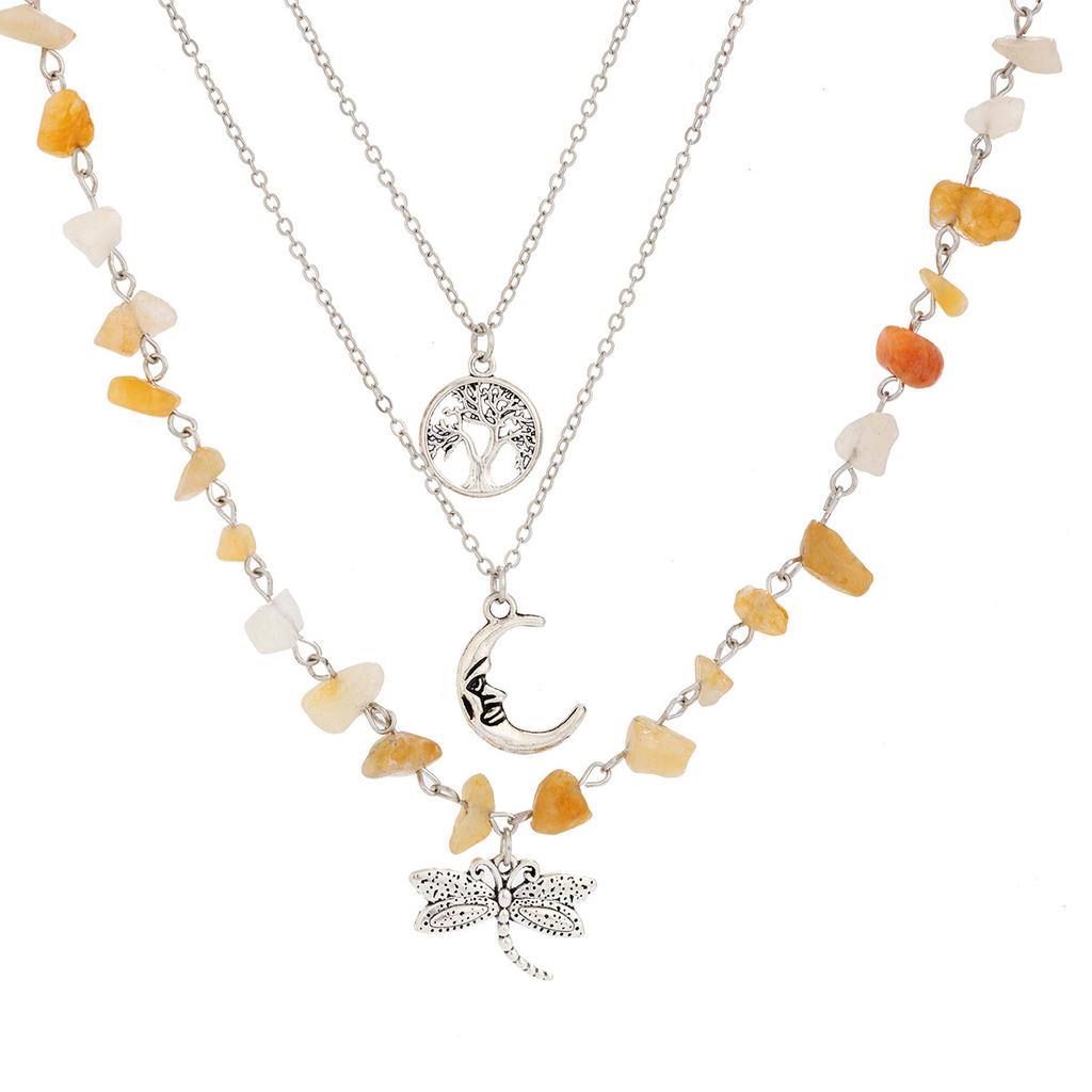 Sweet And Cool Holiday Wind Irregular Gravel Necklace Female Mint Diffuse Wave Wind Moon Pendant Stacked Necklace