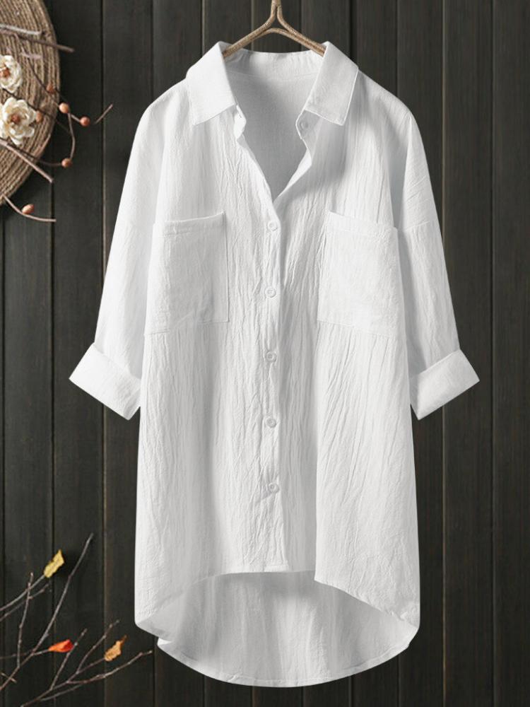 

Woman Blouses Casual Home Cotton Linen Large Size Single Breasted Commuting Style Long Sleeved Shirt S белый