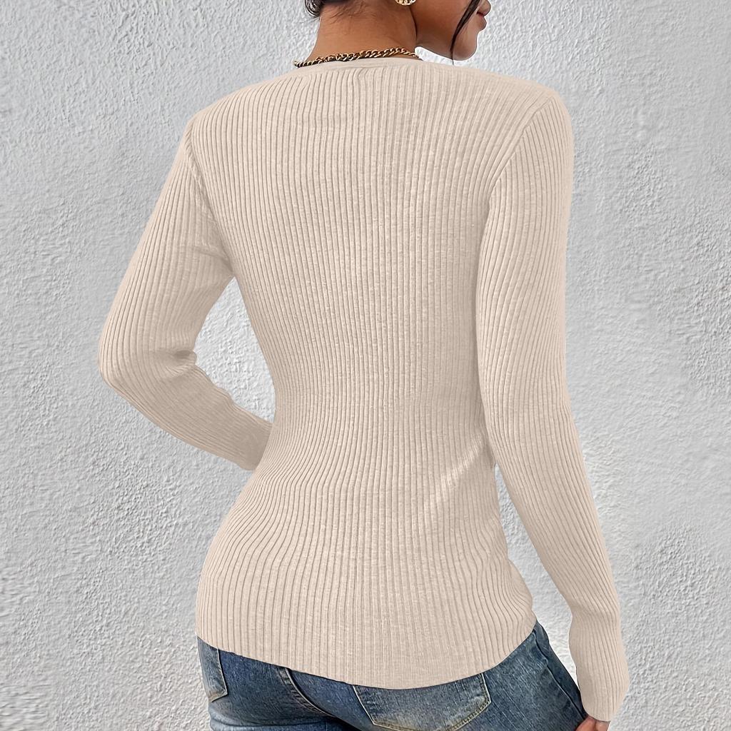 Womens Long Sleeve T-Shirts Casual Solid Color Button Knit Pullover Tops Ribbed Blouses Trendy Outfits