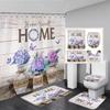 Tulip Flower Basket Rustic Wood Panel Shower Curtain And Rug Bathroom Set Home Washable Hanging Curtain Bath Mats Bathroom Decor