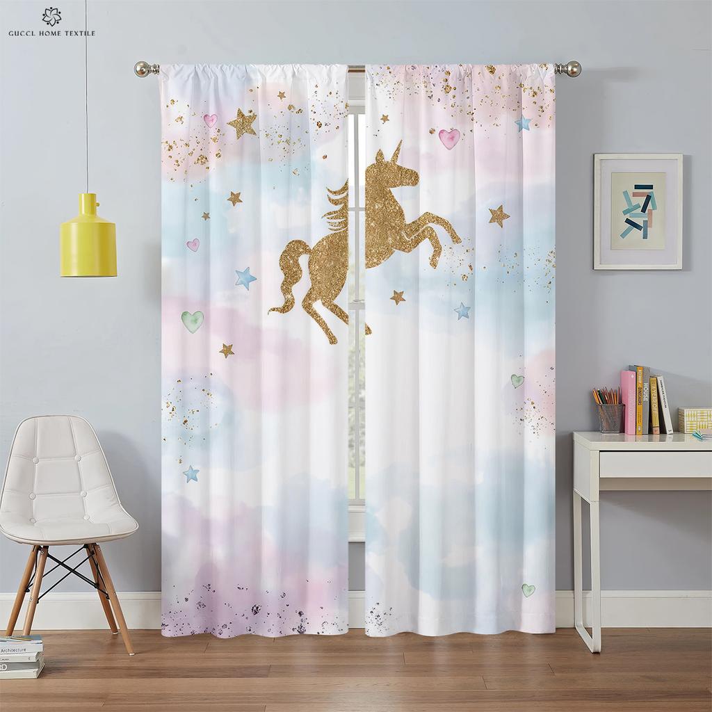 Cartoon Rainbow Fantasy Unicorn Drapes for Children, Suitable for Bedroom, Living Room, Balcony, Kitchen,  High Quality