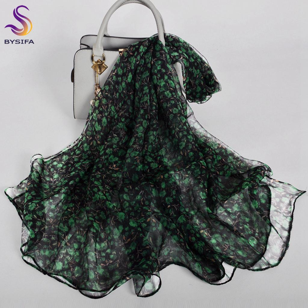 BYSIFA| Beige Pink Women Long 100% Mulberry Silk Scarf Printed Fashion Leave Pattern Brand Spring Ladies Scarves Shawls  170*105