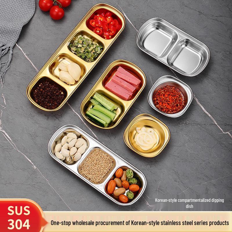 304 Stainless Steel Korean Multi-Compartment Seasoning and Dipping Sauce Dish for Restaurants and Hot Pots