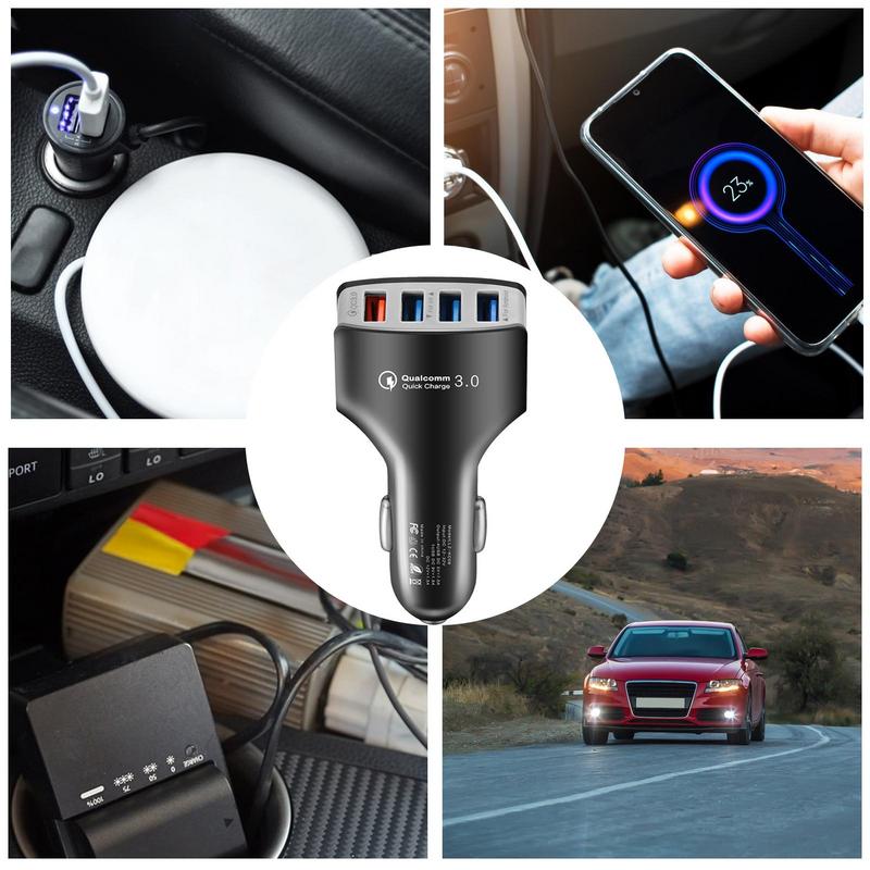 Fast Charging 4 Ports USB Car Charger Consumer USB Car Charger Adapter Electronics for Camping Truck Vehicle Family Trips