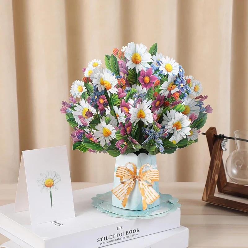 Carving Flower Mother's Day Birthday Greeting Cards Wishing Handmade 3D Pop Up Greeting Card Creative Paper Thank You Card