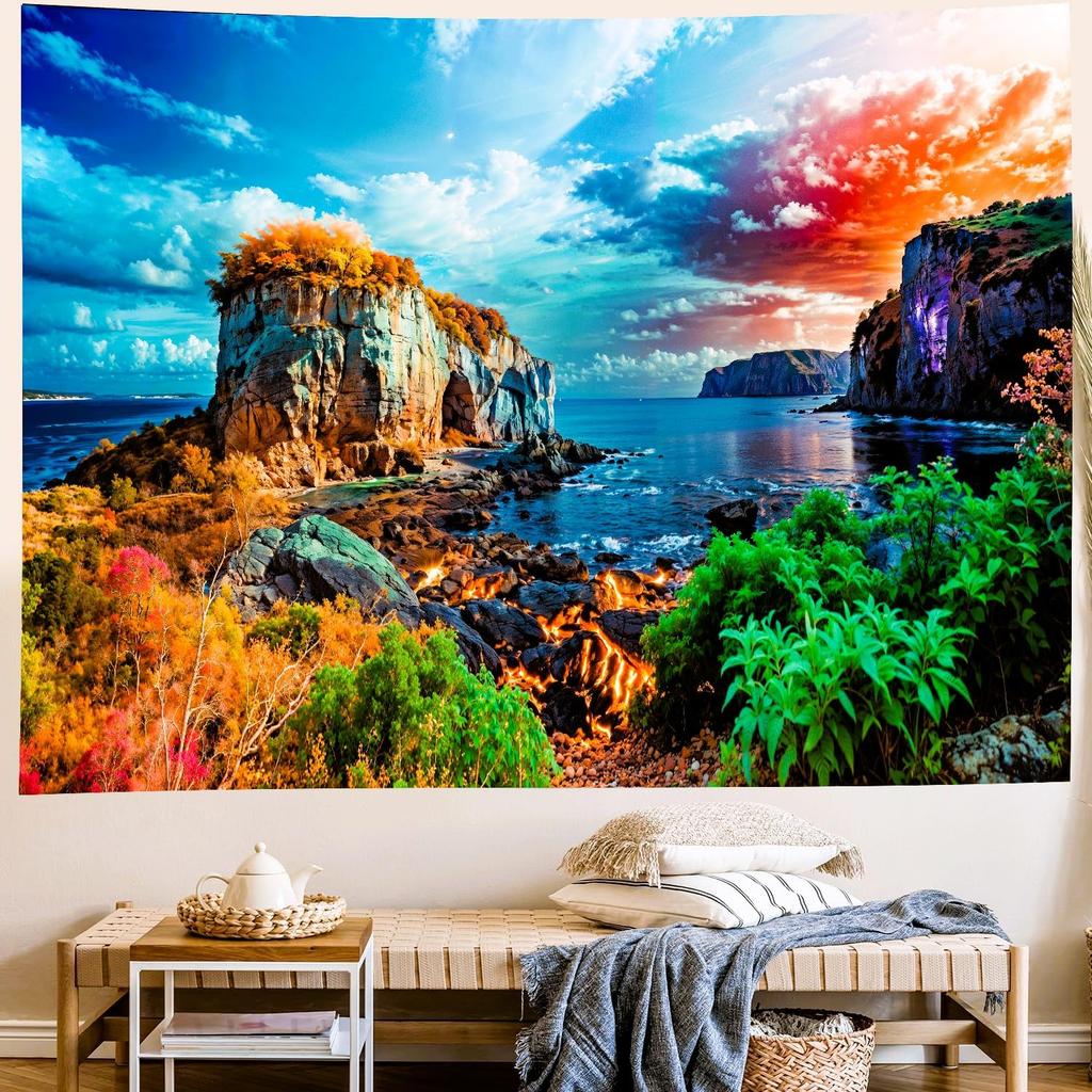Delur Forest Pathway Tapestry Sunset Tropical Rainforest Nature Tree Tapestry Wall Hanging Sunrise Scenic Natural Green Landscap