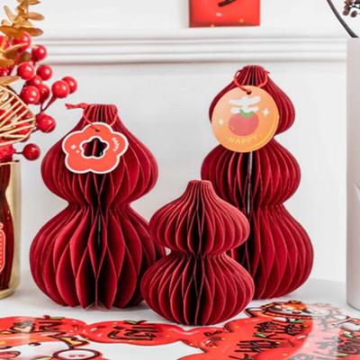 Ornement en calebasse nid d'abeille rouge fait main Papier plié Ornement calebasse 3D Décoration calebasse Nouvel An Décoration de maison
