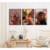 LQOZTBX 3Pcs Black Girl Wall Art Fashion African American Canvas Paintings Black Women Posters Nail Art Pictures Champagne Prints Boho Aesthetic Wall