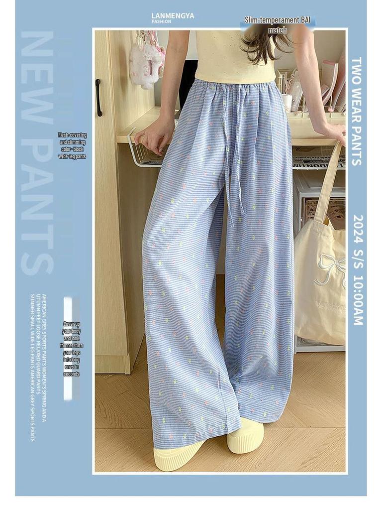 Women's Yellow Polka Dot Wide-Leg Pants - Spring/Summer 2025, High Waist, Loose Fit, Casual Drapey Style.