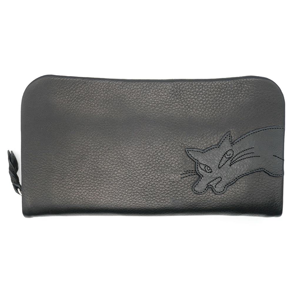 [Wachifield] Dayan the Cat Genuine Leather Super Soft Chip Long Wallet Black