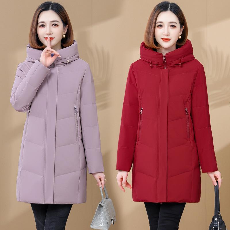 Luxury Women's Mid-Length Hooded Down Jacket - Premium White Duck Down