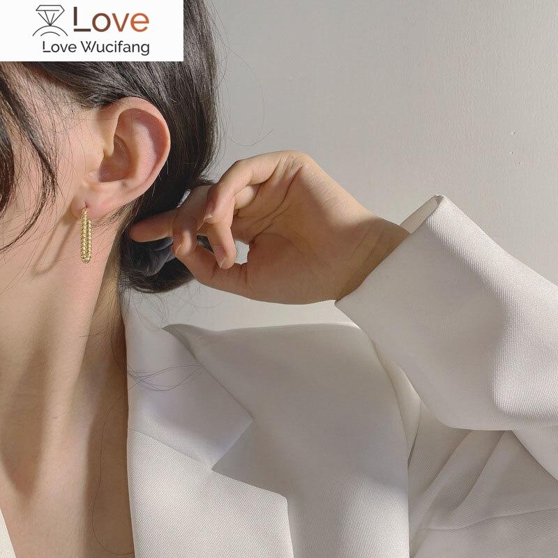 925 Sterling Silver U -Shaped Earring For Women Simple French Twisted Rope Hoop Earrings Boucle D ’Oreille Argent