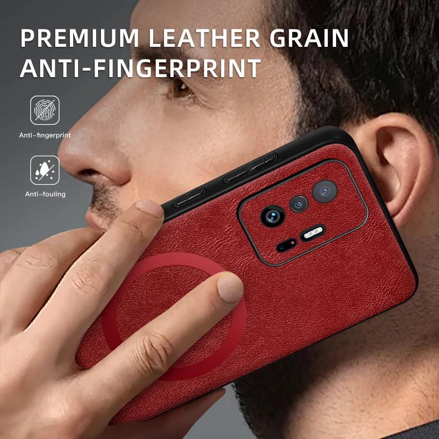 For Xiaomi 11T 11T Pro PU Leather Magnetic Ring Soft Edge Anti-Drop Anti-Fingerprint Phone Case