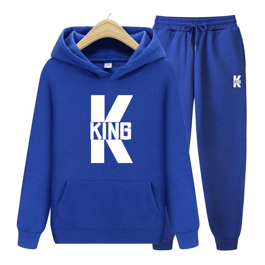 King Print Tracksuit 2 Pieces Set Long Sleeve Sweatshirts for Men Women Sport Suit Hooded Pullover Sweatshirt Top Coat
