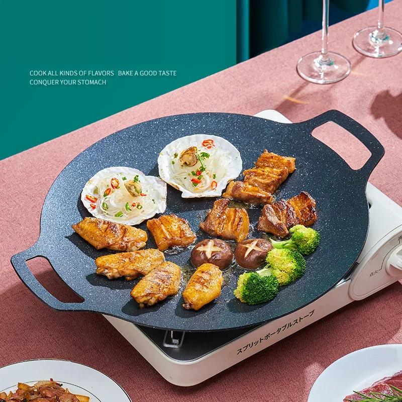 Padella per grigliare Coreana Rotonda Antiaderente Piastra per Barbecue da Esterno Viaggio Campeggio Padella per friggere Piastra per Uso Domestico Accessori per Barbecue