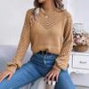 Neuankömmling Damen Sweatshirt Herbst/Winter Lässig Einfarbig Rundhalsausschnitt Schnürung Glockenärmel Pullover Damen Strickpullover