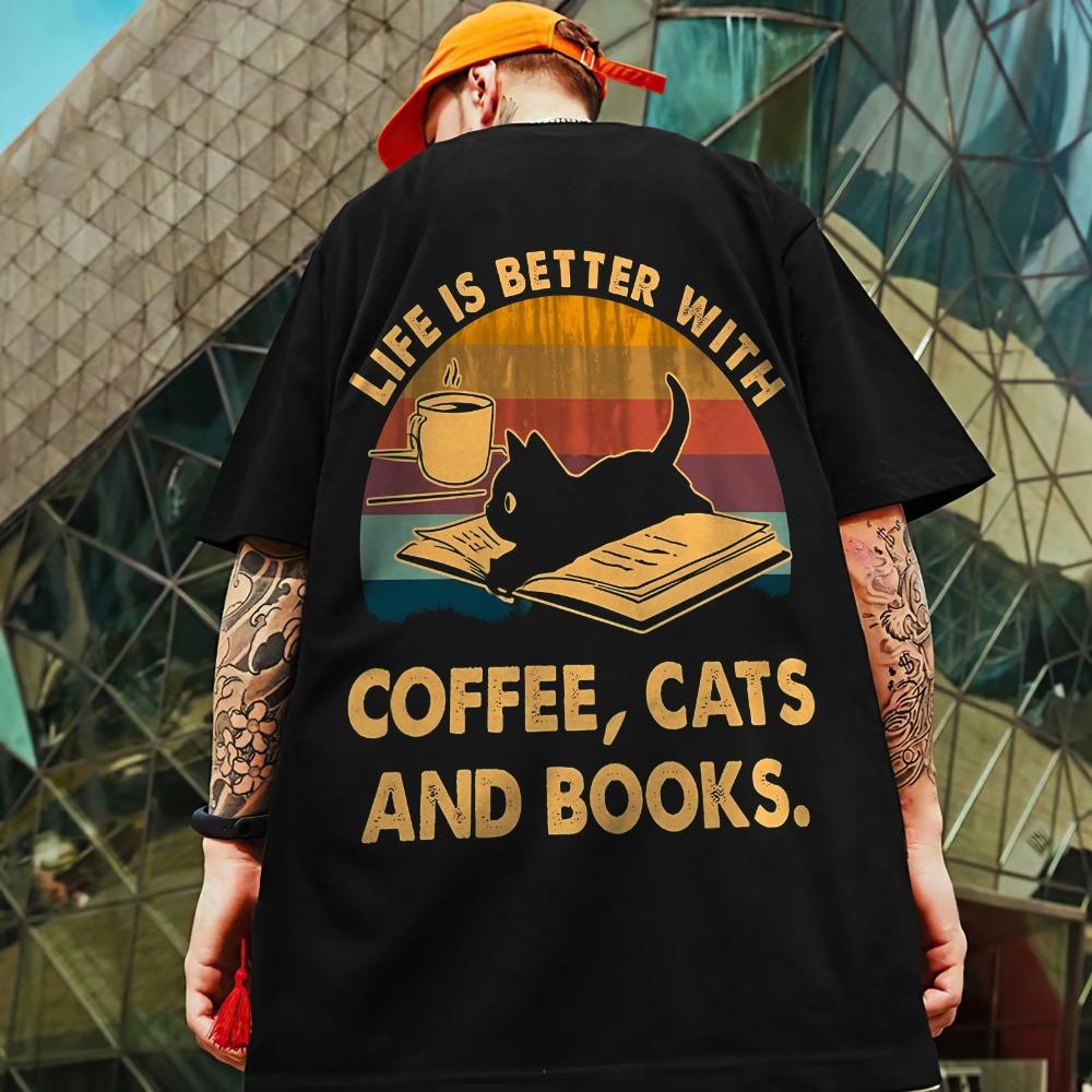 Vintage Men's T-Shirt Cat Print T-Shirt For Men Summer Casual Pullover Street Hip Hop Oversized Half Sleeve T Shirt Men Clothes