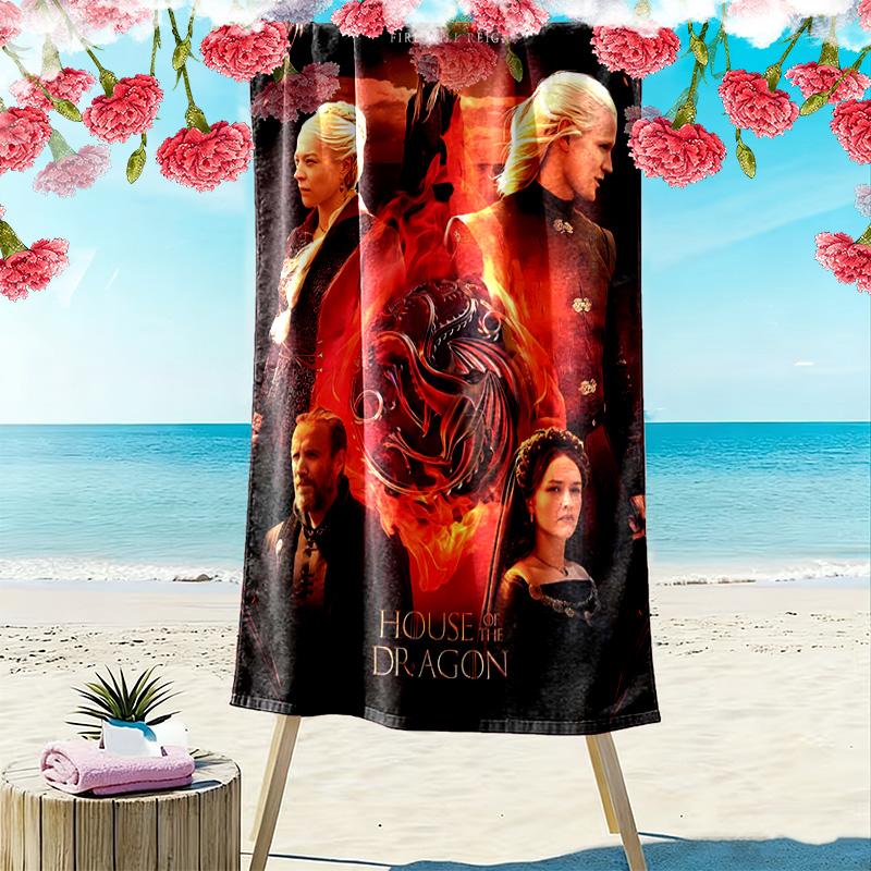 House of Dragon Print Beach Towel, Large Soft Quick Dry Towel for Beach Camping Swimming