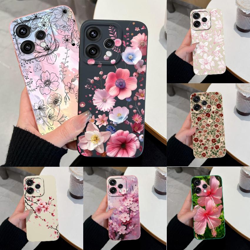 For Oppo Reno 15 14 13 12 11 Pro 15F 15C 11F Phone Shell Elegant Flowers Soft Liquid Silicone Lightweight Case for OPPO Reno Shockproof Durable Bumper