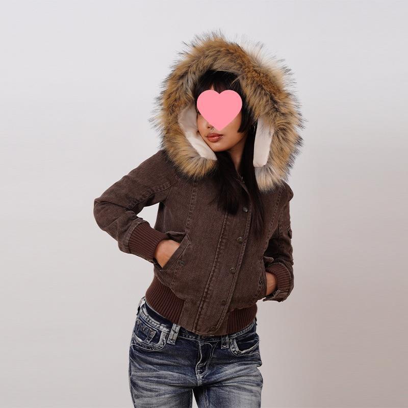 Womens Removable Faux Fur Collar Short