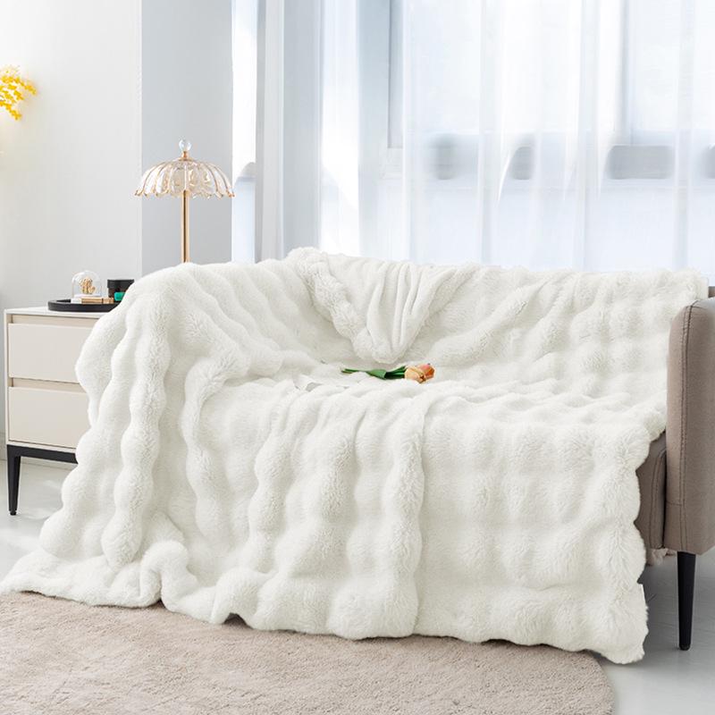 Tuscany Bubble Rabbit Fur Flannel Nap Blanket - Cozy Four-Season Coral Fleece Cover