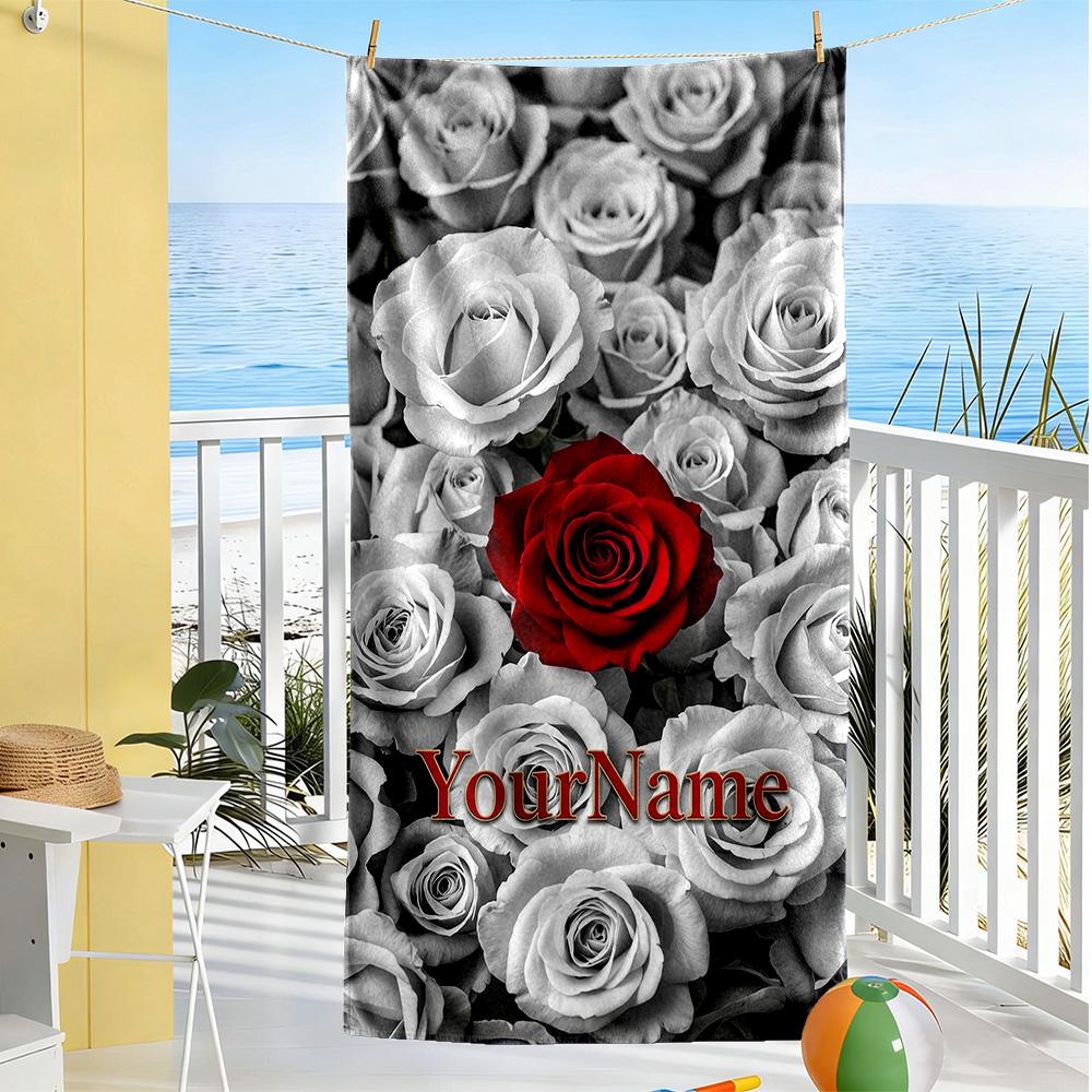 Rose Customizable Name Beach Towel Soft Durable Quick-Dry Suitable for Sports Travel Swimming Yoga Bathroom Beach And Pool