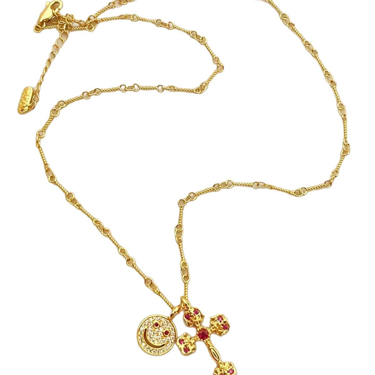 Trendy Smiley Face Cross Pendant Necklace - European & American Style