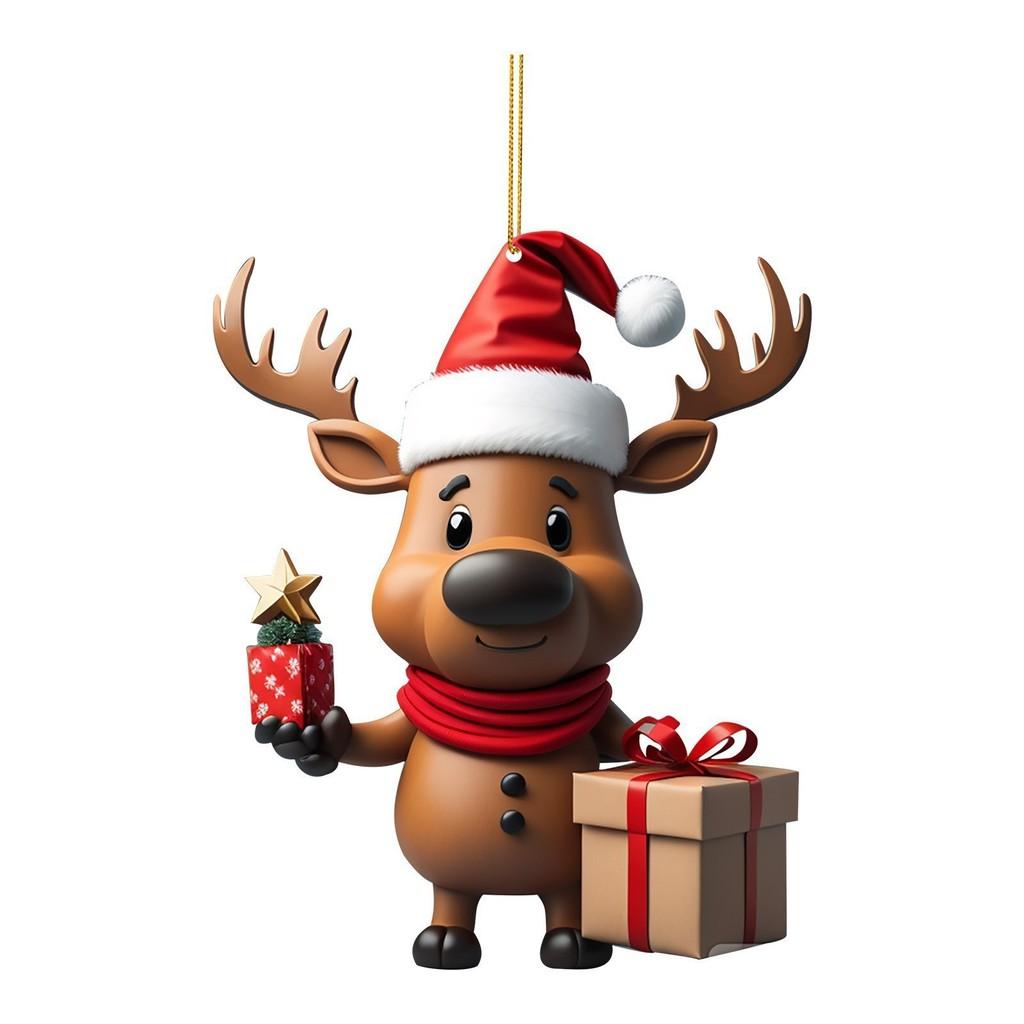 

Acrylic Flat Whimsical Pendant Cartoon Reindeer Christmas Decoration For Vehicles 10