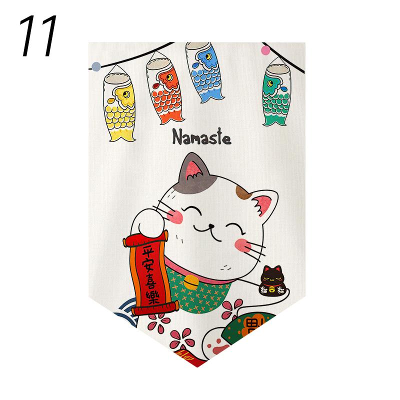 Japanese Style Short Curtain Luck Cat Printed Triangle Flag Kitchen Partition Restaurant Half Curtain Izakaya Sushi Shop Decor