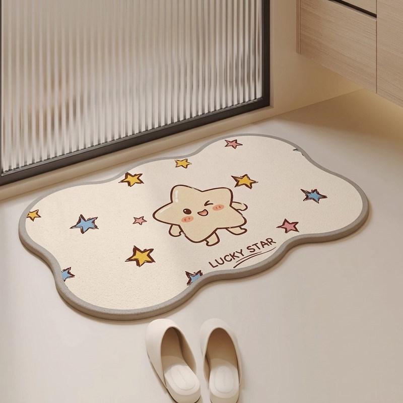 Cartoon Anti-Slip Bathroom Floor Mat - Water-Absorbent Linen Material for Toilet Entryway