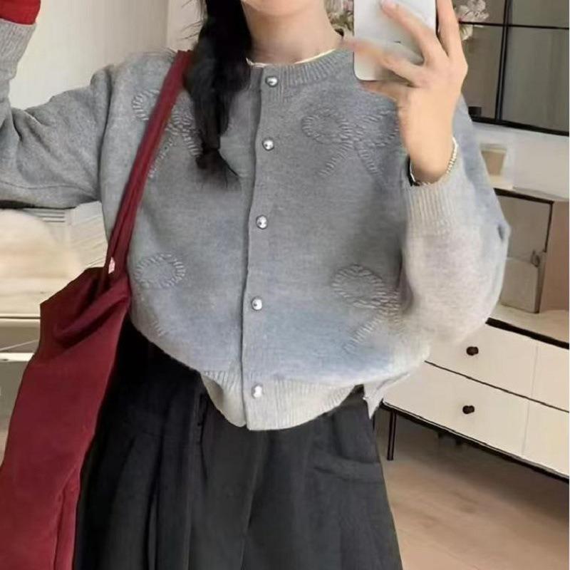 

New autumn and winter crew neck bow knitted cardigan versatile loose and thin sweater jacket women