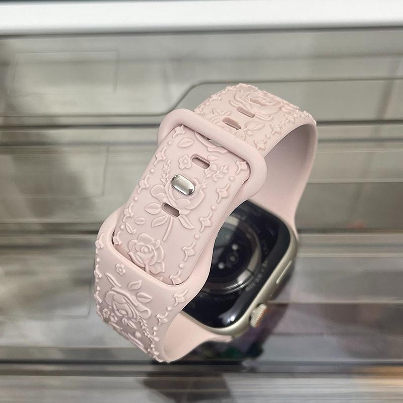 Rose Silicone Strap for Apple Watch- Soft Silicone Creative Rose Embossed Watch Band for iWatch S10/9/8/7/6/5/4/3/2/1/Se/Ultra/Ultra2 49mm 46mm 45mm