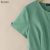 ZANZEA Women Casual Round Neck Summer Short Sleeve Dress