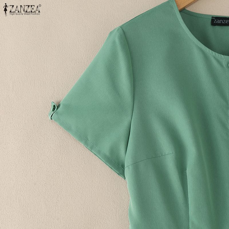 ZANZEA Women Casual Round Neck Summer Short Sleeve Dress