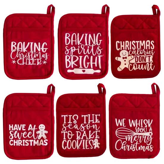 1 Pair Oven Mittens Christmas Style Thickened Ant-scalding Heat Insulated Hanging Hole Soft Oven Mitts Kitchen Cooking Baking Gift Oven Gloves