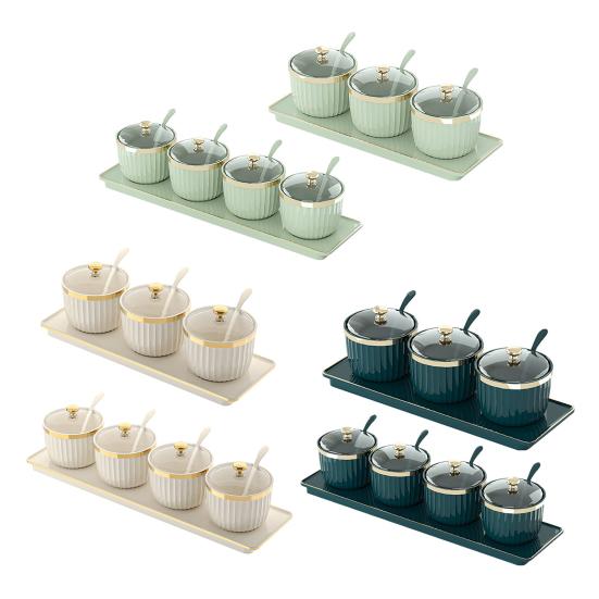 Spice Jars Independent Condiment Containers Transparent Acrylic Jars with Spoons Tray BPA-Free Plastic