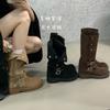 2025 Autumn New Autumn Button Two Wear Round Head Thick Heel Thick Bottom Knight Thin Medium Tube Martin Female Hot Girl Boots