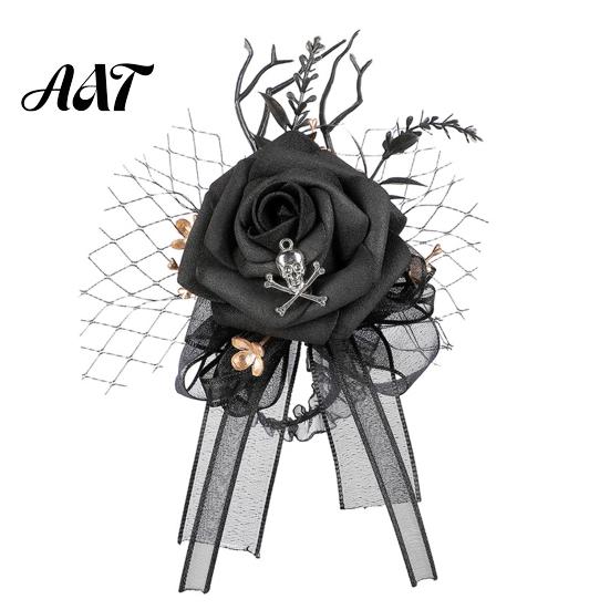 Festival Party Wrist Accessory Gothic Flower Corsage for Halloween Party, Black Wedding Corsage, Romantic Costume Decoration Floral Day of The