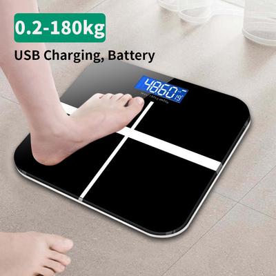 Digital Human Scale 0.2-180kg HD Display Electronic Weight Scale USB Charging Battery-powered Electronic Body Scale 26x26cm