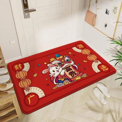 Bedroom Flannel Floor Mats Rabbit Year Anti-slip Doormat Carpet 2024 Chinese New Year Decoration 40 X 60cm