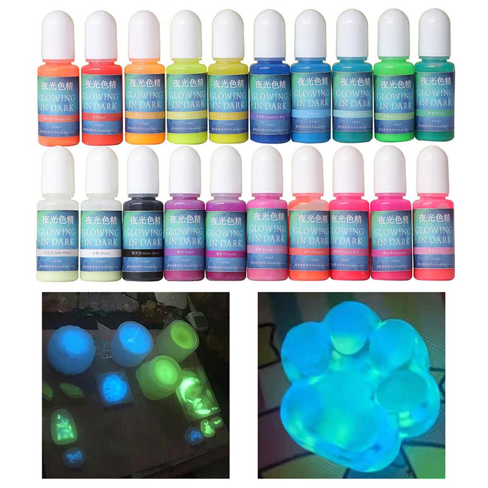 Silicone world 10ML 20 Colors Fluorescent Pigment Luminous Paint Resin Dye UV Resin Coloring Epoxy Resin Pigment for DIY Crafts