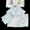 Women's Ice Silk Pajama Set: Built-in Bra, Silver Cinnamon Dog & Cat Top, Shorts & Long Pants