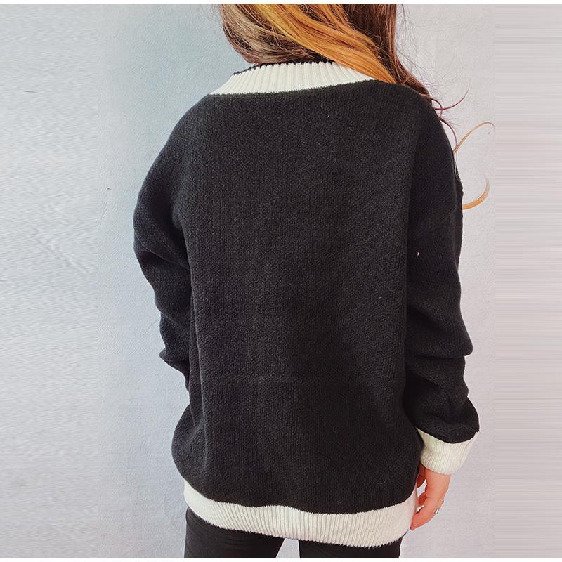 Knitted Cardigan Women V-neck Sweater Autumn Winter Single Breasted Coats Fashion Long Sleeve Panelled Casual Outerwear