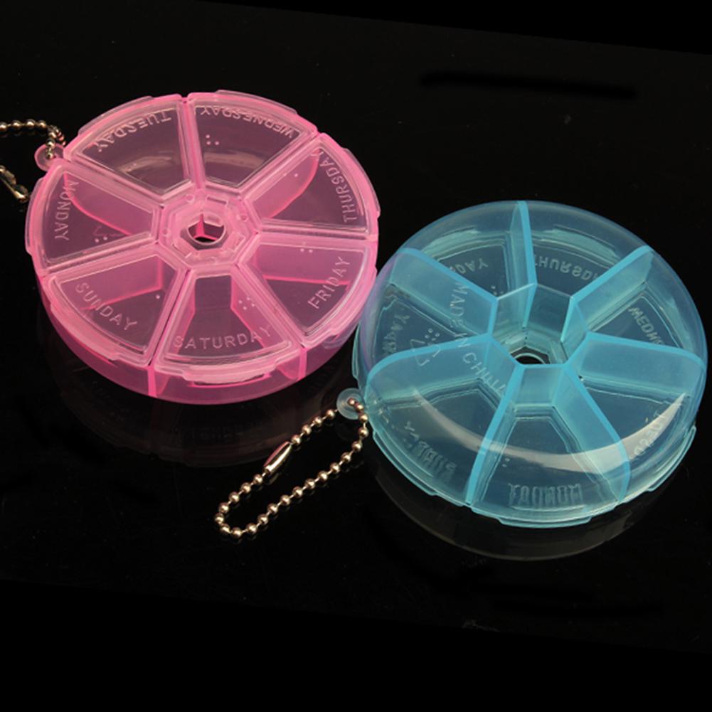 Travel Pillbox 7 Cell Mini Medicine Drug case Portable PP Round Shape Seven Grids Rotate Vitamin Pill Storage Case